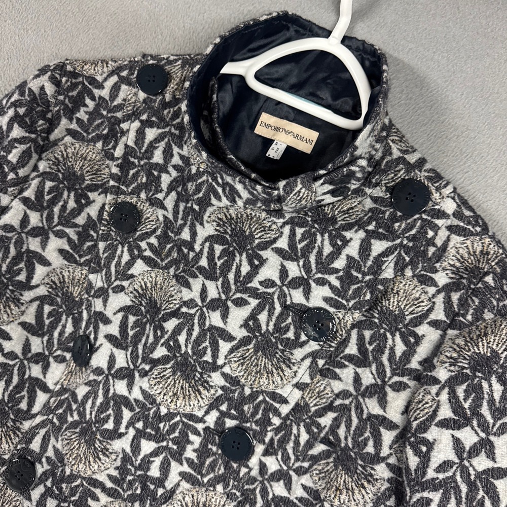 Emporio Armani Jacket Womens 12 Grey Floral Wool Silk Blend Made In Italy Dress
